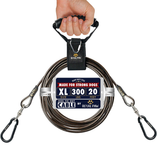 ROYAL-PAW Dog Tie Out Cable - Tie Out Cable for Dogs (up to 300 lbs) - Use Dog Tie-Outs & Stakes for Outside - Best Heavy Duty Dog Leash for Large Dogs (20ft - Black Onyx)