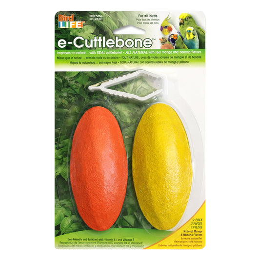 Penn-Plax Bird-Life E-Cuttlebone Flavored, 1 Pack (2 Counts) - Mango & Banana - Durable, Less Brittle Cuttlebones Enriched with Omega 3 & Vitamin B1 - Cage Clip - for All Bird Sizes - Mango & Banana