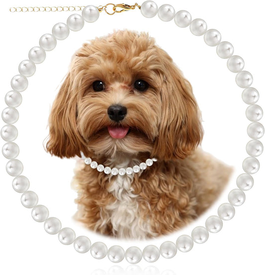 Chunky Pearl Dog Necklace Adjustable Dog Necklace Inner Neck Circumference