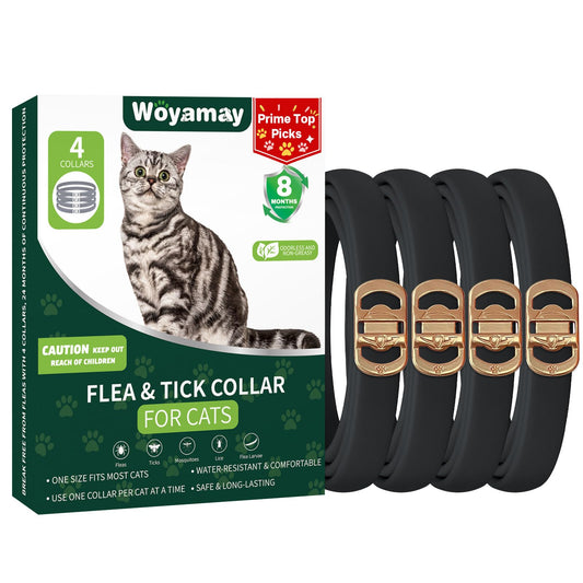 Woyamay 4 Pack Flea Collar for Cats, Cat Flea and Tick Treatment, 32-Month Flea and Tick Prevention for Cats, Waterproof Cat Flea Collar, Adjustable Cat Flea and Tick Collar for Cats Kittens, Black