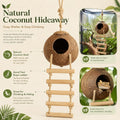 RUNANIA Crested Gecko Tank Accessories，Reptile Vines Plants with Coconut Shell Ladder Hideout Hermit Crab Decor for Leop