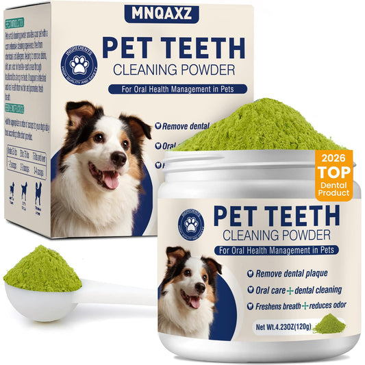 MNQAXZ Dental Powder for Dogs Teeth Fresh Breath and Teeth Cleaning Contains Natural Ingredients and Probiotics Dental Powder Dog Tartar and Plaque Removes Tooth Cleaner for Dogs 120g (60-Day Supply)