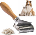 3-in-1 Pet Undercoat Rake & Dematting Comb for Dogs & Cats, Wood Handle