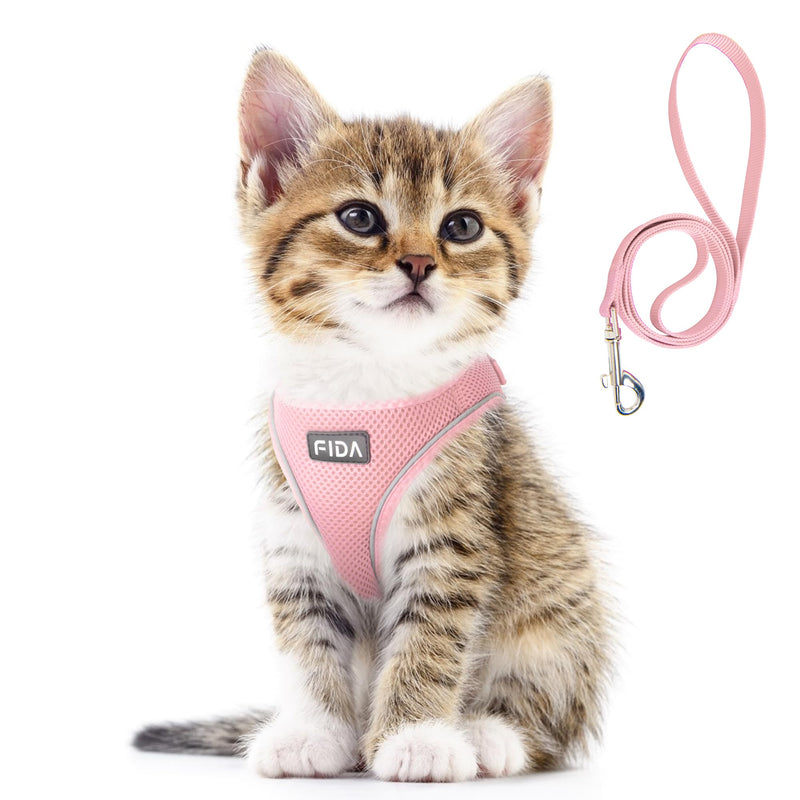 Fida Cat Harness and Leash Set for Walking Kitten and Puppy, Escape Proof Kitten Harness with Breathable Lightweight Soft Mesh, Adjustable Reflective Step-in Design. (XXXS, Pink)
