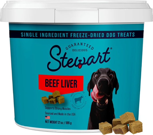 Stewart 100% Beef Liver Dog and Cat Treats | 21 oz Tub | ~475 Pieces | Freeze Dried Raw | 50% Protein | Single Ingredient | Grain Free Training Treats or Meal Topper