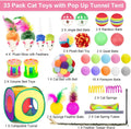 Retro Shaw Cat Toys Pack 33Pcs, Interactive Kitten Toys for Indoor Kittens Cats, Collapsible Kitty Tunnel Tent Feather Wand Springs Balls Bells Mouse Kitty Toys 15.7 Inches for All Breeds