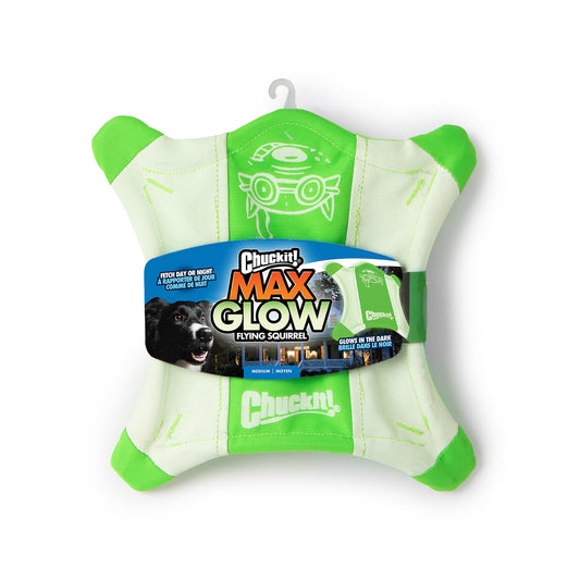 Chuckit! Flying Glow Squirrel Fetch Dog Toy, (10.5 Inch Length), Glow in the Dark Dog Toy, Pack of 1, Size Medium, for All Breeds and Sizes