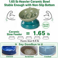 Slow Feeder Cat Bowl, Ceramic Cat Slow Feeder,Elevated Anti Vomiting Whisker Friendly Tilted Design,for Dry and Wet Food,Dishwasher Safe (Green)