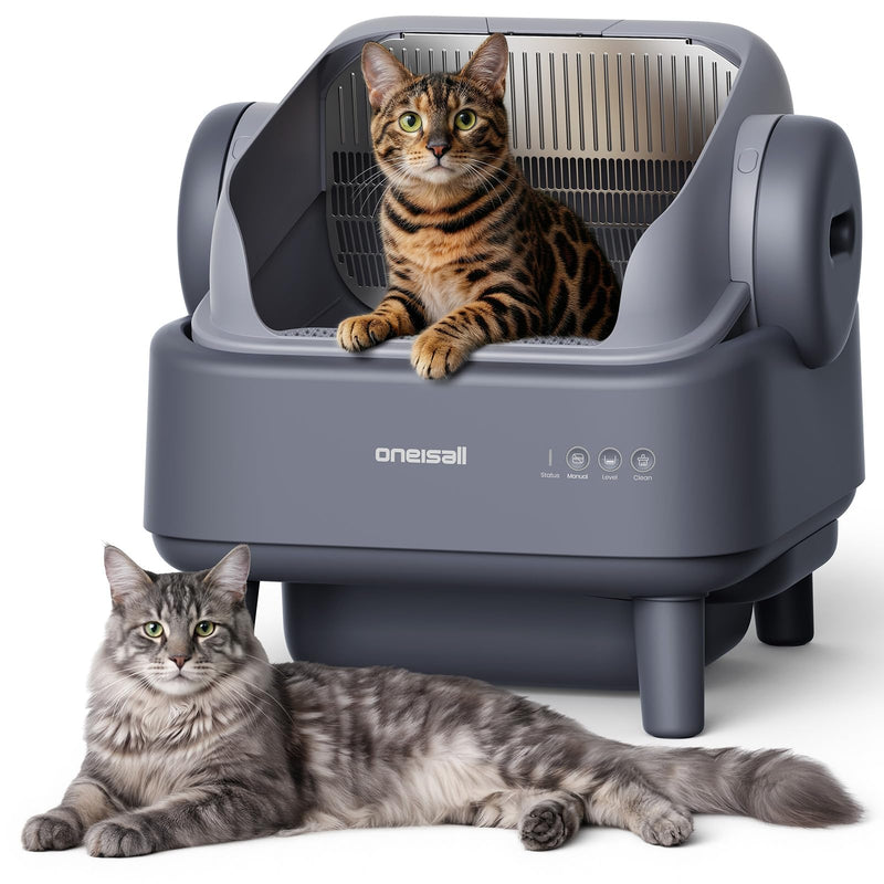 oneisall Self Cleaning Litter Box for Large&Multiple Cats: Ease S1 Open-Top Cat Litter Box Easy Rinsable Clean, with Safety Protection & Large Capacity for Indoor House Cats(40pcs Waste Bags Included)