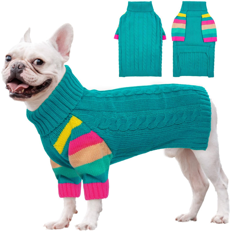 OUOBOB Dog Sweater Thick, Sweaters for Large Size Dogs Comfy, Stretchy Pullover Dog Sweater for Large Doggie, Christmas Dogs Sweaters Unisex, Warm Pet Knitwear Boston Terrier, Frenchie (Green L)