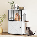 VKTO Cat Feeding Station, Dog Proof Cat Feeding Station with Scratching Post, Elevated Food Bowls with Stand, Cats Tree with Food Storage for Small Spaces, Pet House Furniture (White)