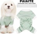 Paiaite Green Striped Dog Pajamas: 4-Legged Cotton Stretchable Jumpsuit Pjs - Lightweight Cozy Puppy Onesie Clothes, Comfortable Pet Sleepwear for Hair Shedding Coverage XS