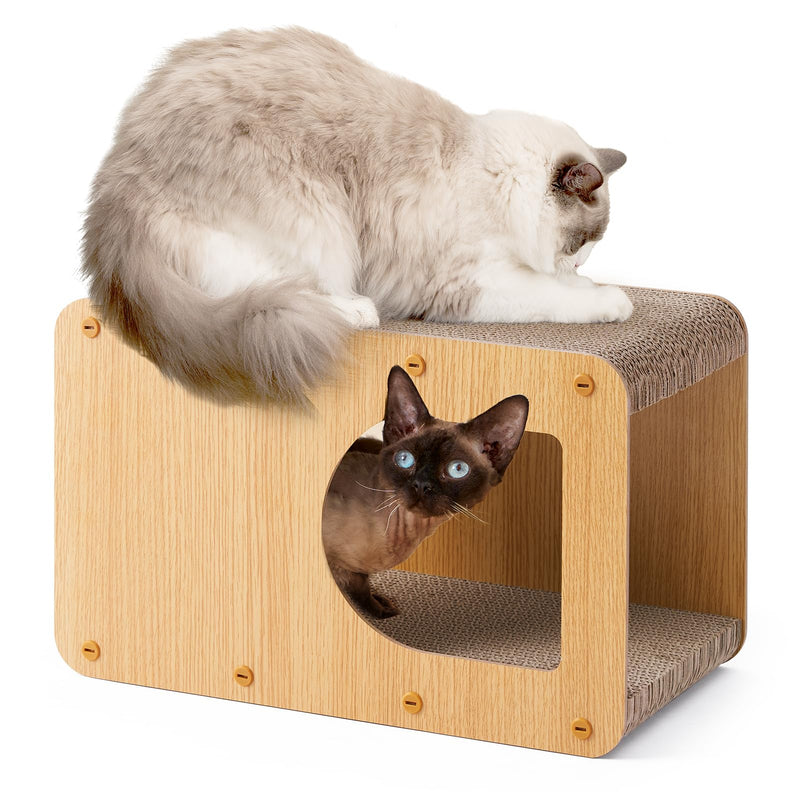 EHEYCIGA Cardboard Cat Scratcher House, 17-Inch Corrugated Cat Scratcher for Indoor Cats, Kitten Scratching Board Pad, Brown