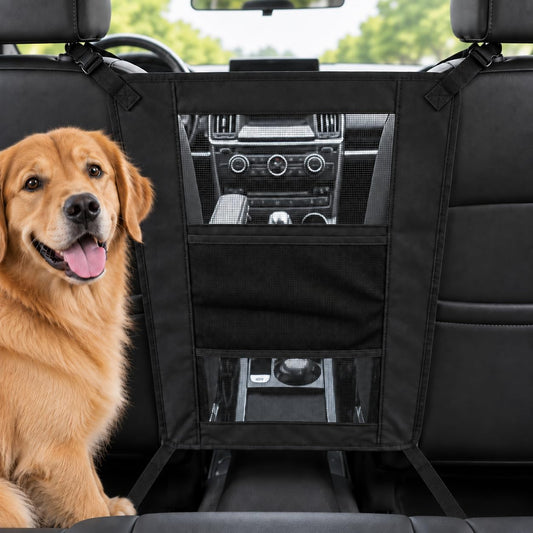 Dog Car Barrier for Backseat, Pet Safety Net with Storage Pockets, Prevents Dogs from Jumping to Front Seat, Easy Install, Fits Most Cars SUVs Trucks