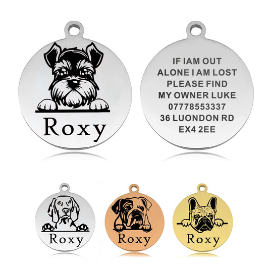 Dog Tags Personalized for Pets Dog Name Tags Personalized Custom Dog Tag Stainless Steel Dog ID Tags for Puppy Dogs (Silver L, Round)