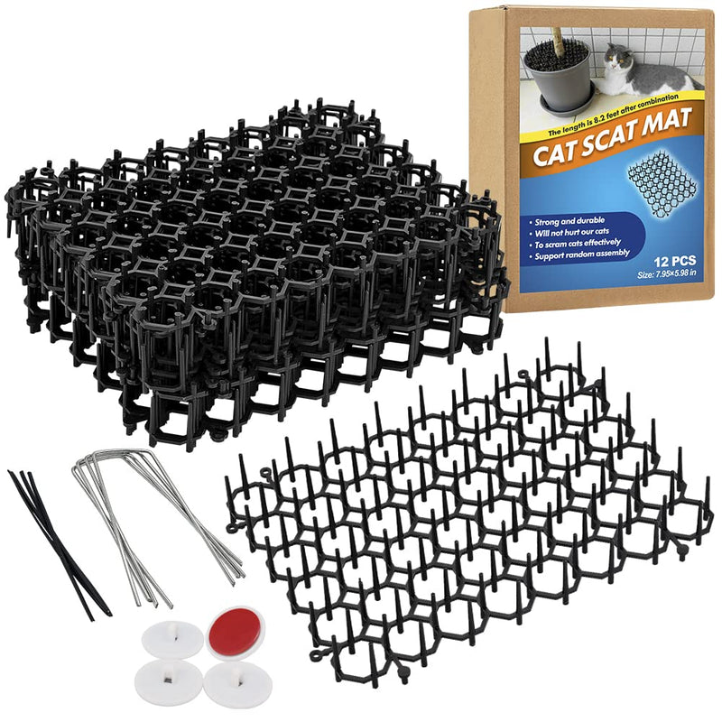 Ley's 12 Pack Cat Deterrent Mat, 6 x 8 in Scat Mat with Spikes, Keep Cats Away from Plants, Indoor Furniture & Outdoor Garden Fence – Pet Repellent Barrier