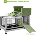 Wooden Rabbit Hutch Indoor and Outdoor, Rabbit Cage with Removable Wire Netting and Leak Proof Tray, Mobile Bunny Cage w
