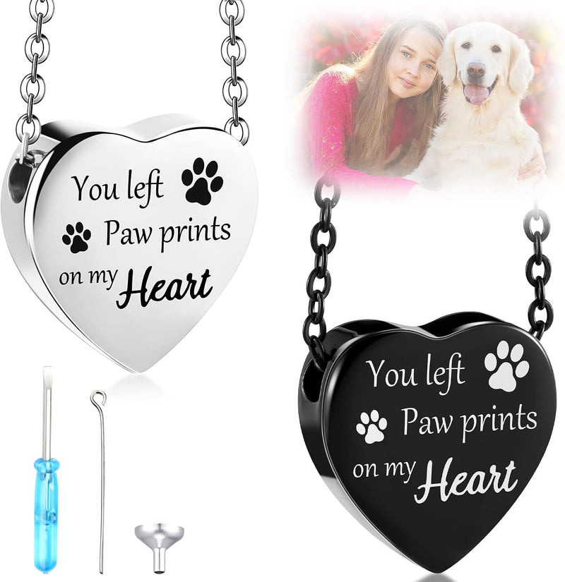 Yinkin 2 Pcs Pet Cremation Jewelry for Ashes Urn Necklace