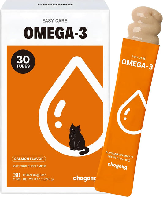 Chogong Cat Omega 3 Supplement – Lickable with EPA & DHA for Skin & Coat, Dry Skin, Itchy Skin & Shedding Support – Daily for Cats, Salmon Flavor, 30 Tubes