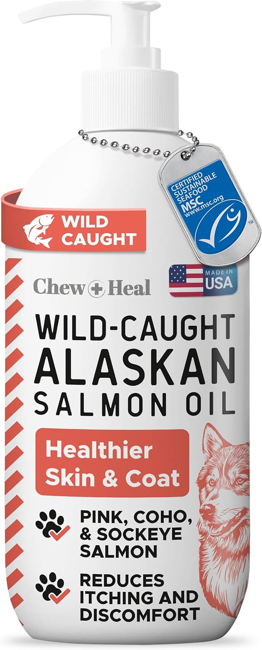 Wild Alaskan Salmon Oil for Dogs & Cats 16 oz - Omega 3 Dog Fish Oil, EPA DHA for Skin & Coat, Itch Relief, Joint and He
