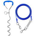 Dog Tie Out Cable and Stake,10ft Outside Dog Run Cable Leash&Chain with Shock Spring for Camping and Yard, 16'' Heavy Duty Anti Rust Spiral Stake for Small-Large Dogs Up to 200 lbs (Blue, 200lbs 10FT)