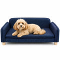LYASILYHS Dog Couch Bed for Small to Medium Dogs, Orthopedic Bolster Dog Sofa Bed with Removable Washable Cover, Elevated Pet Couch with Armrests, Navy Blue