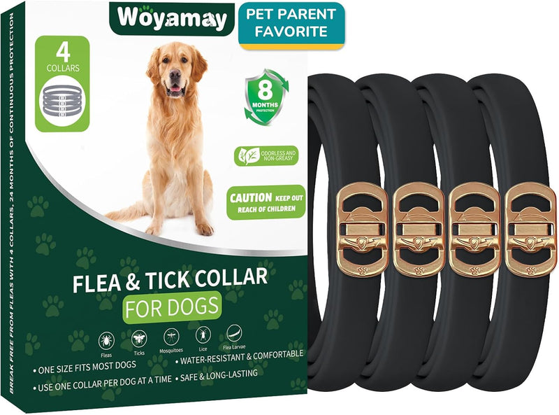 Woyamay 4 Pack Flea Collar for Dogs, Flea and Tick Prevention for Dogs, 32 Months Dog Flea and Tick Treatment, Adjustable Dog Flea Collars, Dog Flea Treatment Collar, Flea Treatment for Dogs, Black