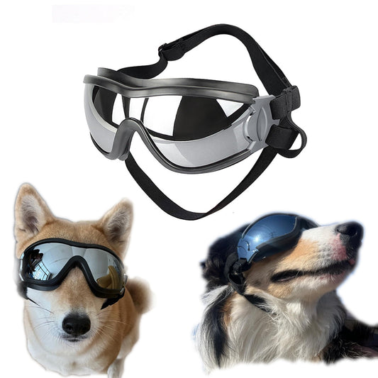 Muejjur Dog Sunglasses for Large and Medium Breed, Dog Goggles for Large Dogs, Sun Protection, Windproof, Waterproof, Dustproof and Anti-Fog with Adjustable Strap for Driving, Motorcycle, Black