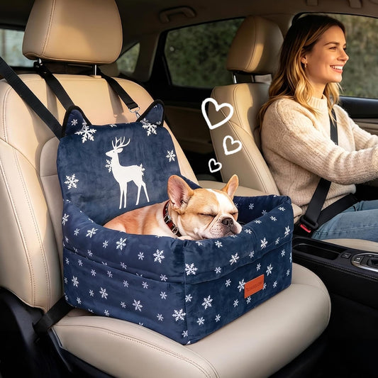 Dog Booster Car Seat with Memory Foam, 6" Elevated Cushion for Small Dogs Up to 35lbs, Washable Cover, Storage Pocket,Safety Belt, Fits Front & Back Seat