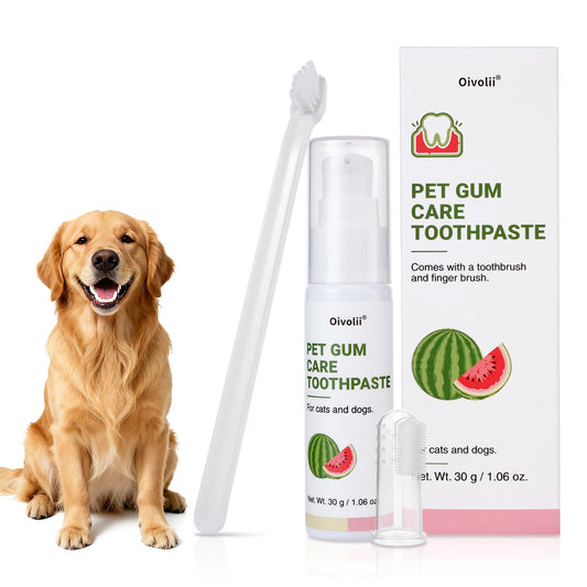 Oivolii Dog Toothpaste Kit for Gum Care – Watermelon Flavor Dental Toothpaste with Finger Brush & Long-Handle Toothbrush – Reduces Plaque, Soothes Gums, Freshens Breath – Safe for Daily Use