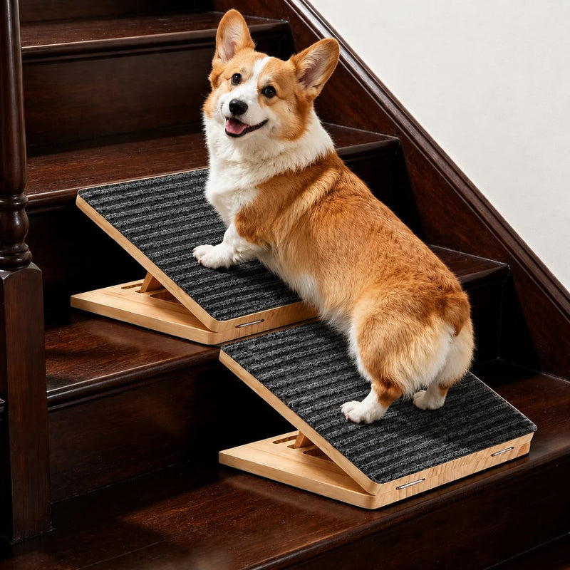 VKWJYOS Dog Ramp for Stairs, 2 Pack Foldable Stair Ramp for Dogs, Adjustable Solid Wood Pet Steps for Small Dogs, Senior, Short-Legged and Injured Pets, Elderly Dog Stair Wedges Assist