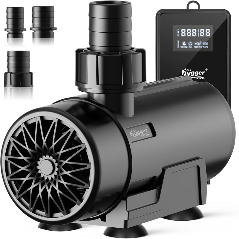 hygger 15W-100W Water Pump with Controller (Up to 3430GPH), Submersible/Inline Return Pump with Adjustable Mode/Flow, 2 