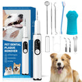 QVKHPCL Dog Teeth Cleaning Kit Dog Plaque and Tartar Remover with LED Light 5 Adjustable Modes Electric Toothbrush Pet Teeth Cleaner for Dogs and Cats (White and Blue Finger Cots)
