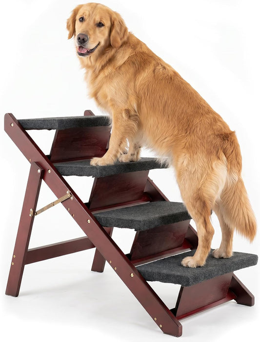 MEWANG Wooden Pet Stairs - 4 Step Foldable Ramp for Senior Dogs & Cats