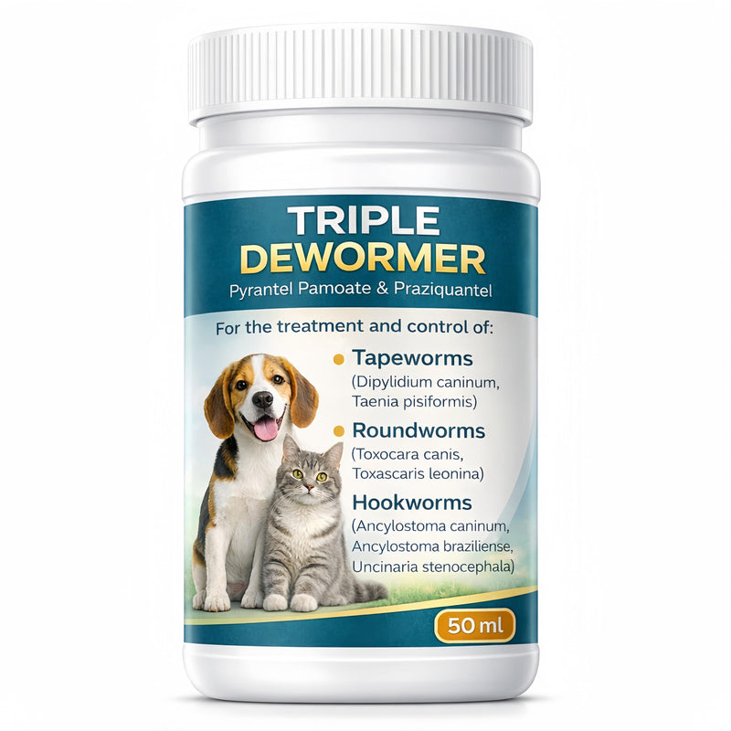 De-wormer for Cats and Dogs, Broad Spectrum Pet Wormer with Pyrantel Pamoate and Praziquantel Targets Tapeworm, Roundworm, and Hookworm, Easy Formula
