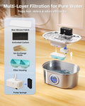 Cordless 3.2L/108oz Stainless Steel Cat Water Fountain Pet Fountain