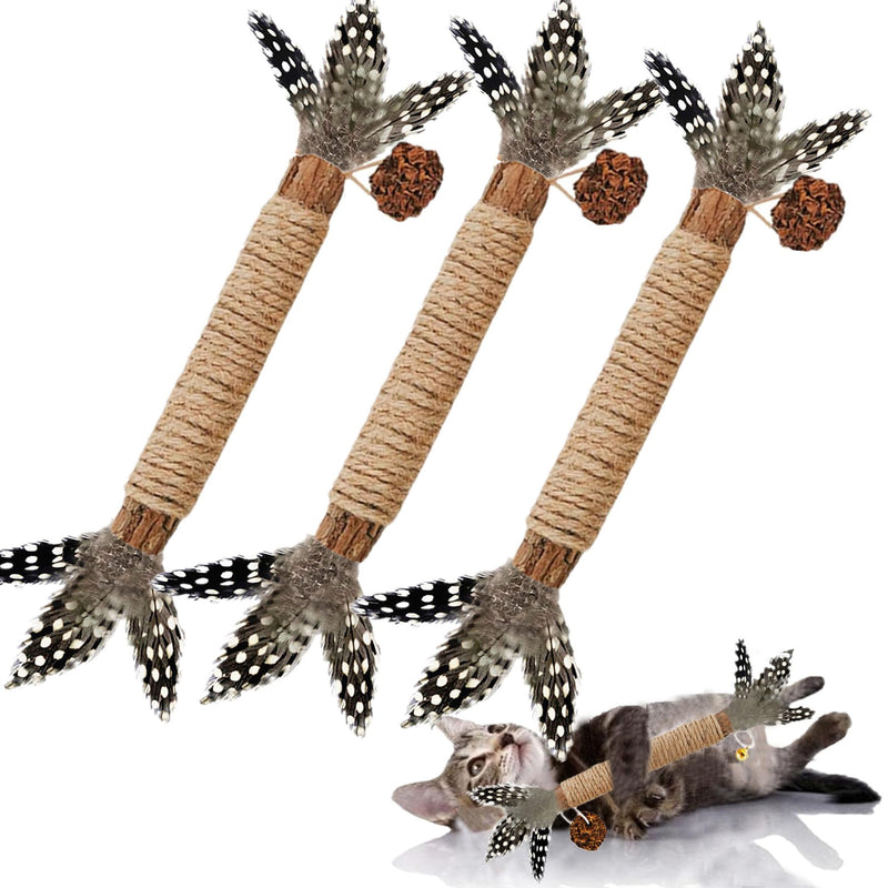GREMBEB Cat Toys,3 Pack Silvervine Cat Feather Toy Kitten Chew Stick Catnip Treat for Cleaning Teeth Indoor Kitty Teaser Wand Molar Snack Interactive Pet Rabbit Bunny Hamster