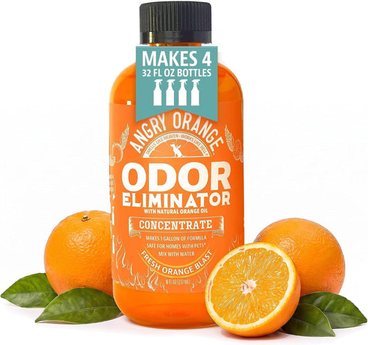 Angry Orange Pet Odor Eliminator 8 oz. bottle- Industrial Strength Pet Odor Remover - Makes (4) 32oz. Bottles - 1 Gallon - Neutralizes and Sanitizes Tough Pet Odors Fast