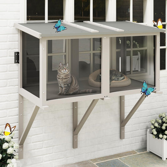 PetsCosset Cat Window Box Catio Outdoor Cat Enclosure for Sunbathing, Napping & Bird Watching, Sturdy Window Perch for Indoor Cats for Apartments, Keeps Insects Out, All-Weather Use, Grey