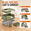 XL Enclosed Stainless Steel Litter Box with Lid Include Pedal Scoop