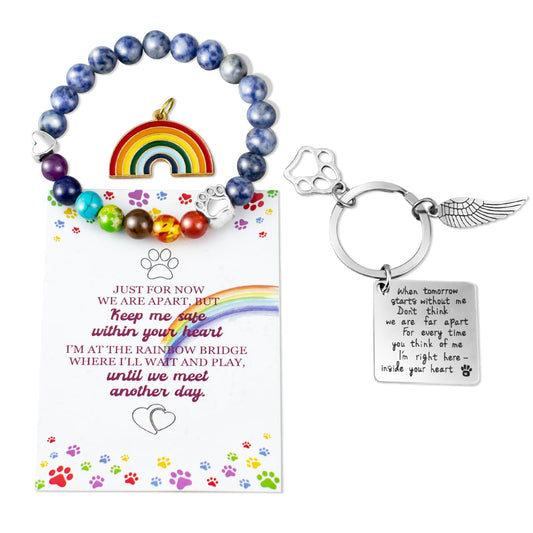 BEABOY Pet Memorial Gifts, Pet Sympathy Gift, Rainbow Bridge Bracelet for Beloved Dog Cat,8MM Mixed Color Bead 7 Chakra Pet Memorial Bracelet for Women Men Who Loss of Pets, Pet Sympathy Gift