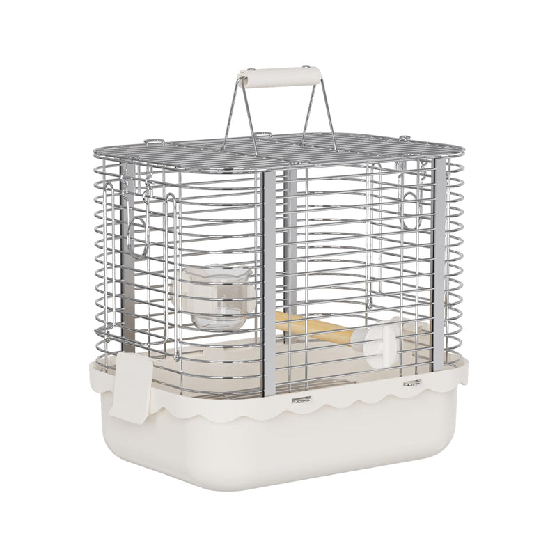 YOOSO WING Bird Carrier Travel Cage, Durable Portable Stainless Steel Birdcage with Bird Perch & Feeding Bowl for Parrots Canaries Budgies Lovebirds Conures Cockatiels (Small White)