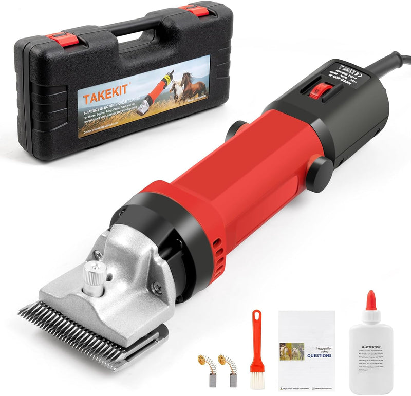 TAKEKIT Horse Clippers, 600W Professional Heavy Duty Horse Body Clippers, 6-Speeds Large Livestock Clippers for Body Cli
