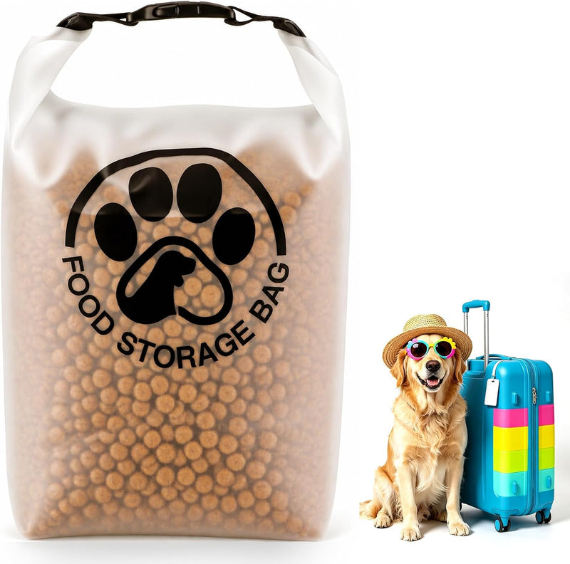 Aosnare Pet Food Storage Bag for Travel - Transparent Leak-Proof Dog Food Container with Roll-Top Closure, Keeps Kibble Fresh for Camping Trip, Dog Boarding, Weekend Getaways (14 Cups)