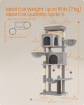 Feandrea Cat Tree, 69-in Large Cat Tower, Multi-Level Condo, Dove Gray