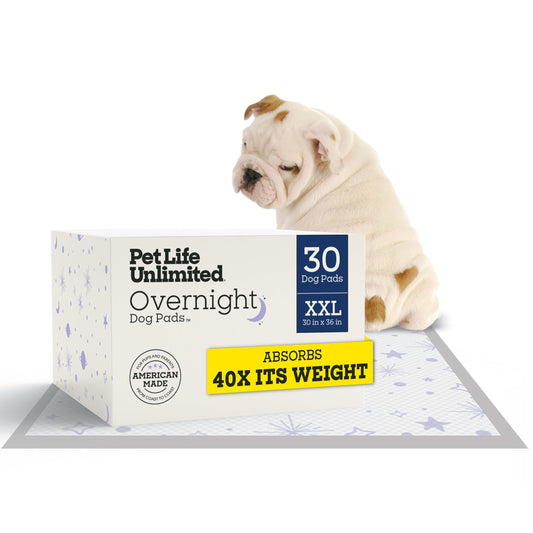 Pet Life Unlimited Overnight XXL Puppy Pads for Dogs, Potty Training Pee Pads, 30 Count, 30" x 36", Leak-Proof, Super Absorbent, Quick-Dry Overnight Protection, Made in USA