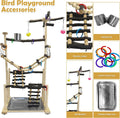 kathson Large Bird Playground - Natural Wood Perch Gym 4 Layers Parrot Playstand Activity Center with Perches Ladder Chew Toys Removable Tray and 2 Stainless Steel Cups for Small and Middle Birds