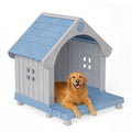 DRATO Dog House Resin Dog Kennel with Cute Elegant Design & Extended Elevated Floor, Dog Houses for Large Dogs Outside Weatherproof for Indoor & Outdoor Use