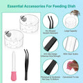 Jumping Spider Feeding Dish, 2+2 Pcs Tiny Tarantula Water Dish Magnetic Water Bowl with Dropper and Feeding Tongs, Repti