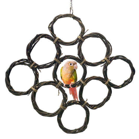 BNOSDM Bird Swing Rings Toy Natural Wood Parrot Climbing Ladder Parakeet Chewing Toys Hanging Budgie Cage Accessories for Green Cheek Conure Cockatiel Lovebird (9 Rings)